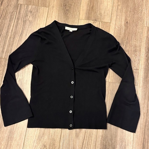 EUC Ann Taylor Loft Black V Neck Button Up Cardigan Sweater Size XS - Picture 2 of 5